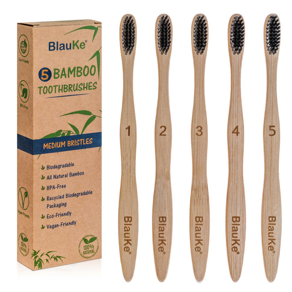 Bamboo Toothbrush Set 5-Pack - Bamboo Toothbrushes Medium Bristles