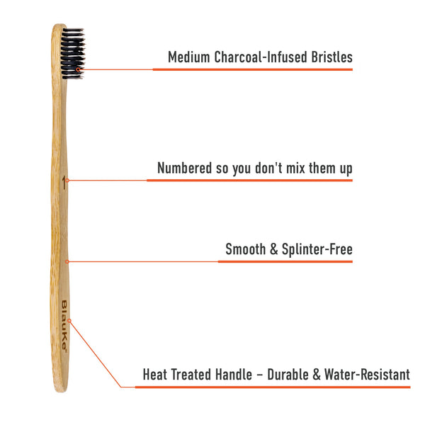 Bamboo Toothbrush Set 5-Pack - Bamboo Toothbrushes Medium Bristles